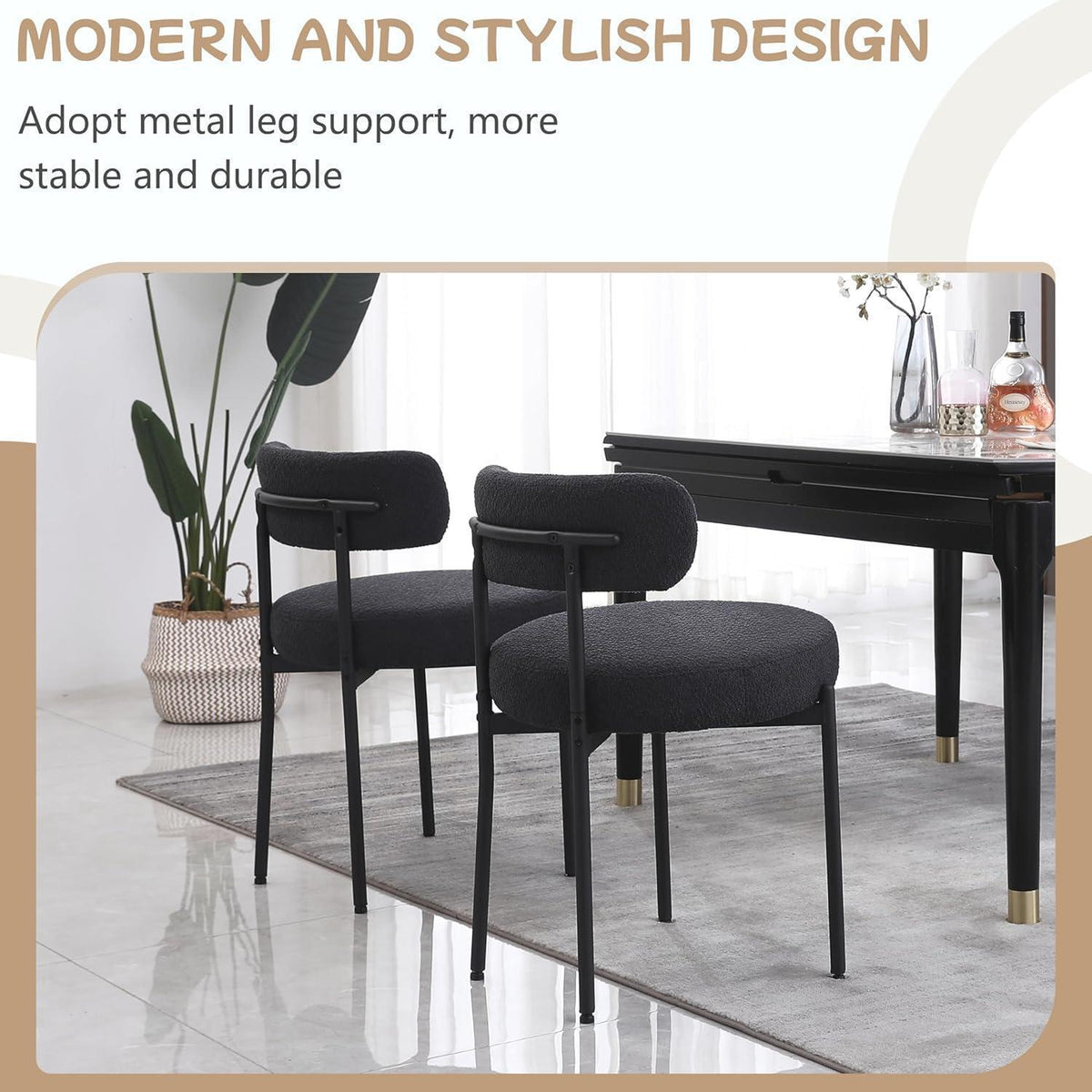 Esszimmerstühle 6er Set, Modern Retro Design, Schwarz