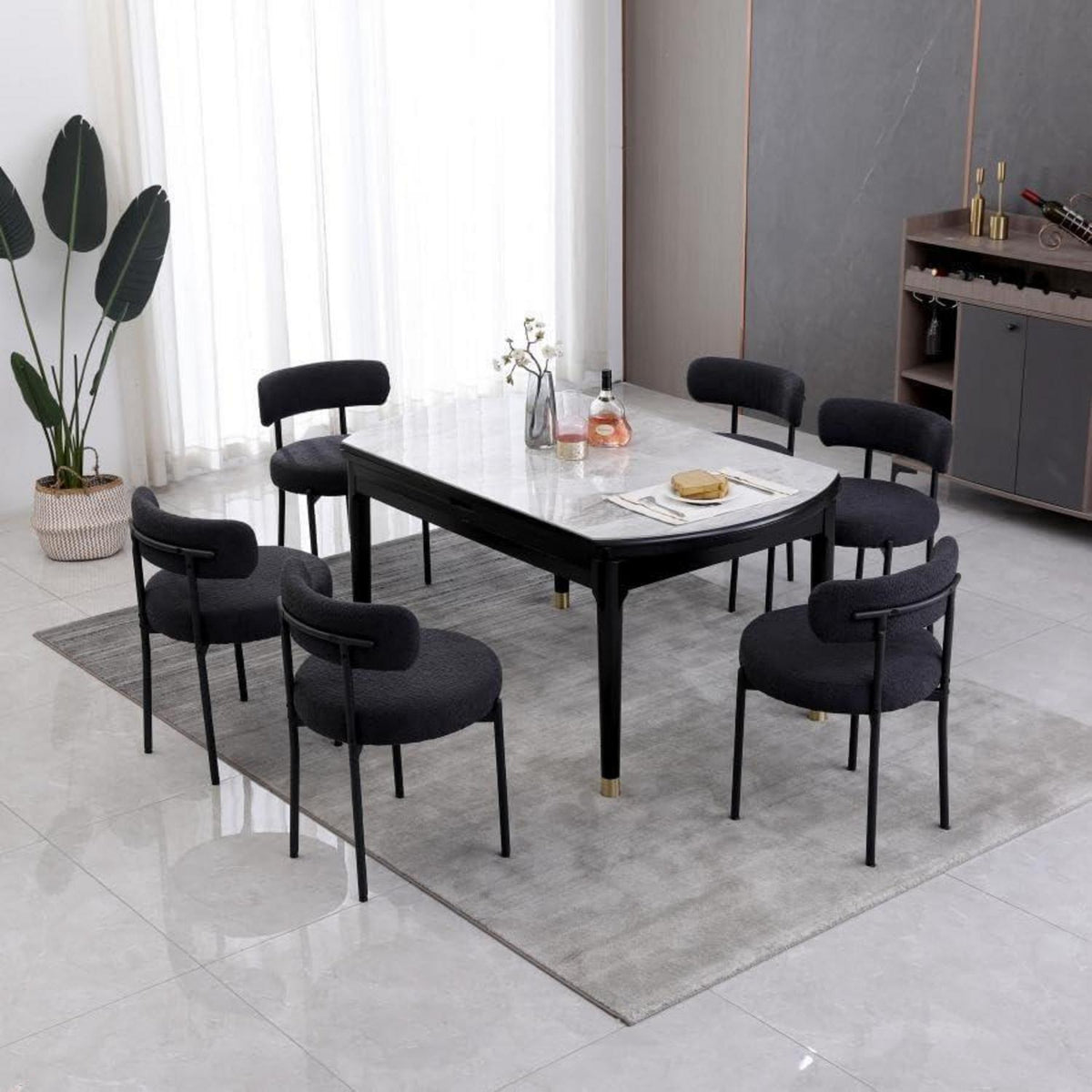 Esszimmerstühle 6er Set, Modern Retro Design, Schwarz