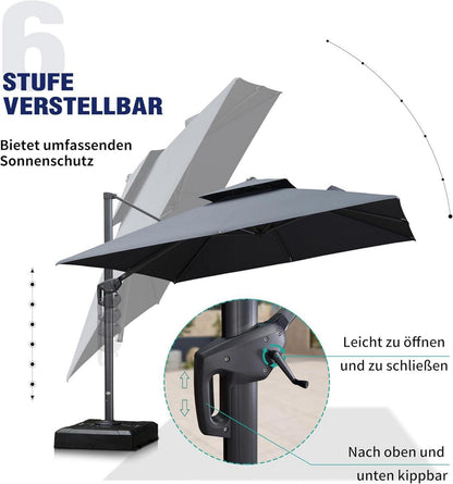 Ampelschirm 300x300 Sonnenschirm Drehbar 360° Grau Quadratisch