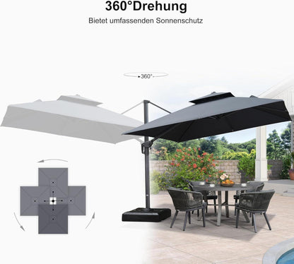 Ampelschirm 300x300 Sonnenschirm Drehbar 360° Grau Quadratisch