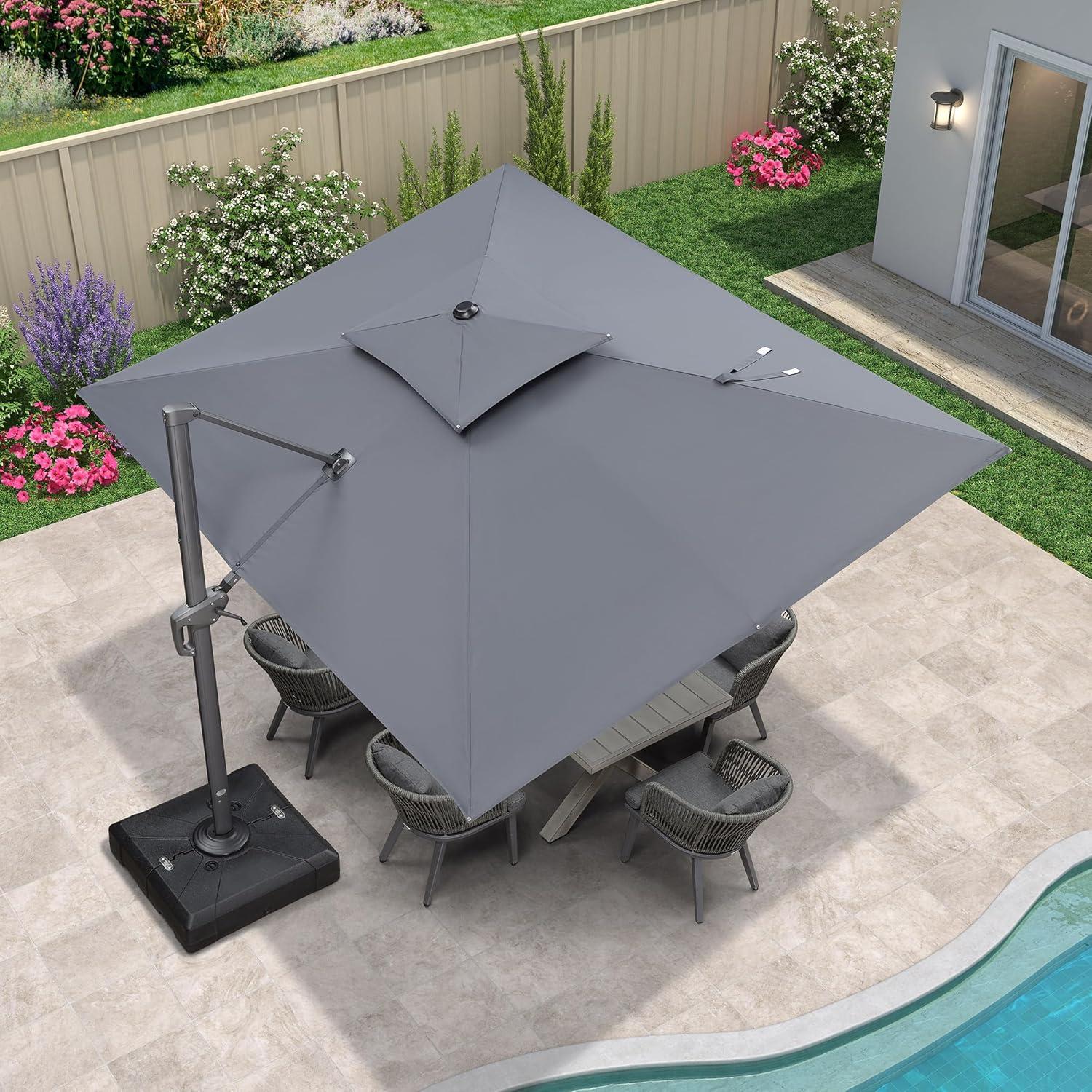 Ampelschirm Sonnenschirm mit Kurbel Doppeldach 270x365cm Grau Robust