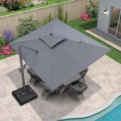 Ampelschirm Sonnenschirm mit Kurbel Doppeldach 270x365cm Grau Robust