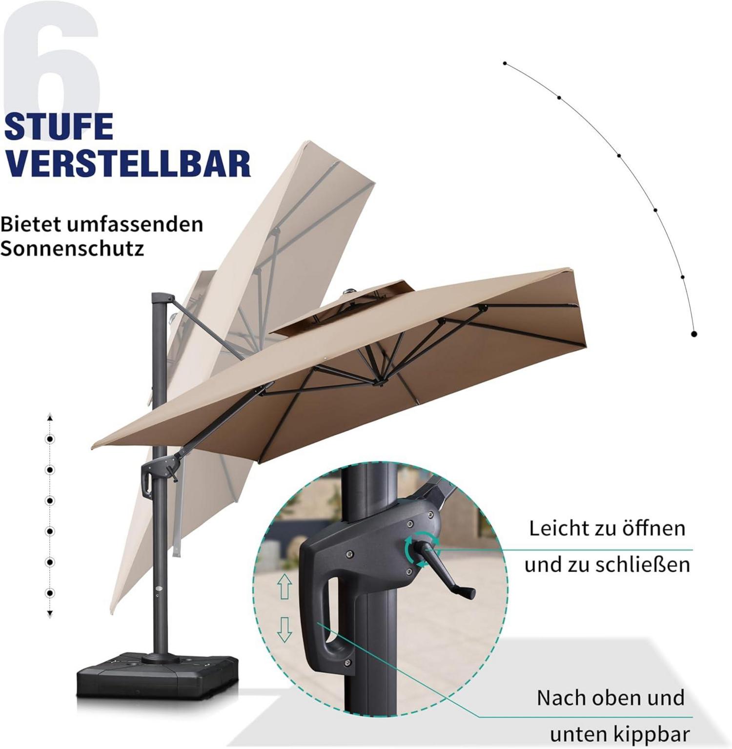 Ampelschirm Sonnenschirm groß 300 x 400 cm Doppeldach UV-Schutz