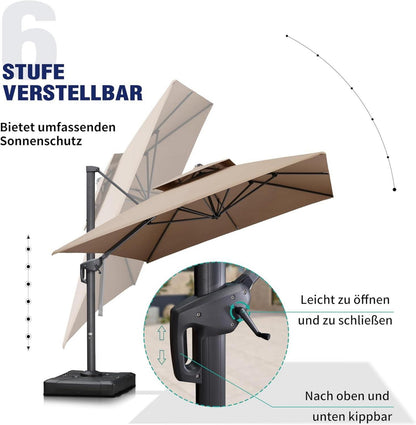 Ampelschirm Sonnenschirm groß 300 x 400 cm Doppeldach UV-Schutz