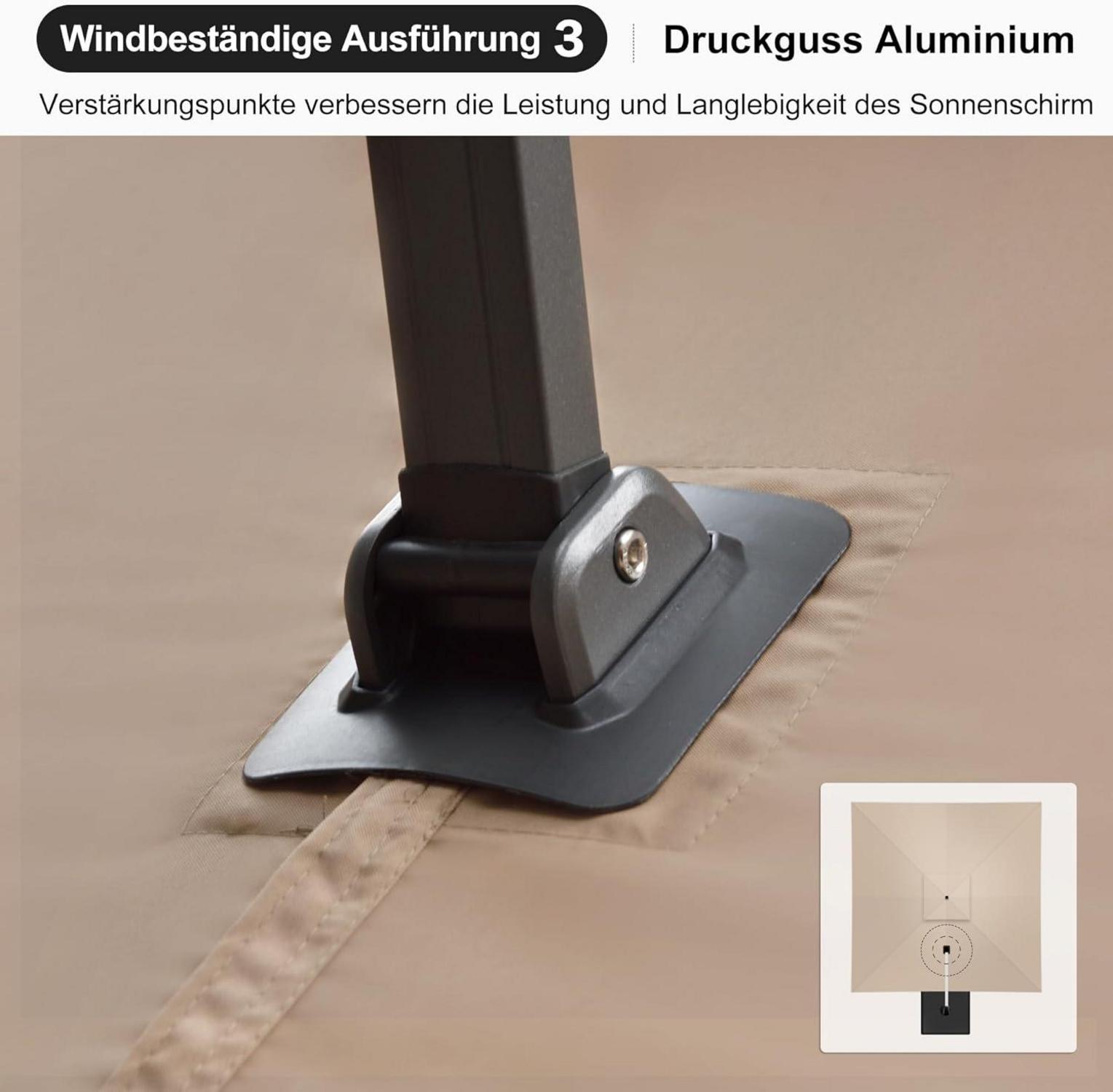 Ampelschirm 300x400cm Sonnenschirm Drehbar Groß UV50+ Beige