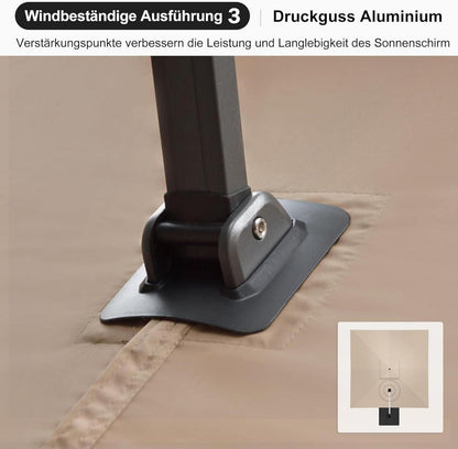 Ampelschirm 300x400cm Sonnenschirm Drehbar Groß UV50+ Beige