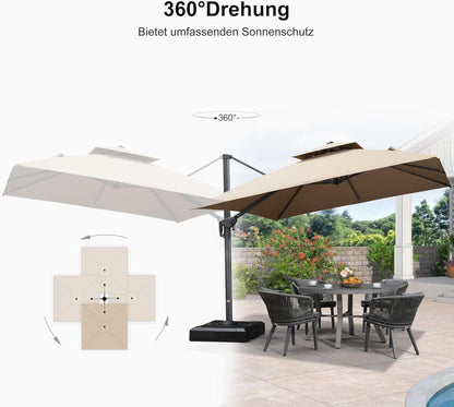 Sonnenschirm Doppeldach 300x300 cm Ampelschirm Grau mit Kurbel