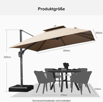 Sonnenschirm Doppeldach 300x300 cm Ampelschirm Grau