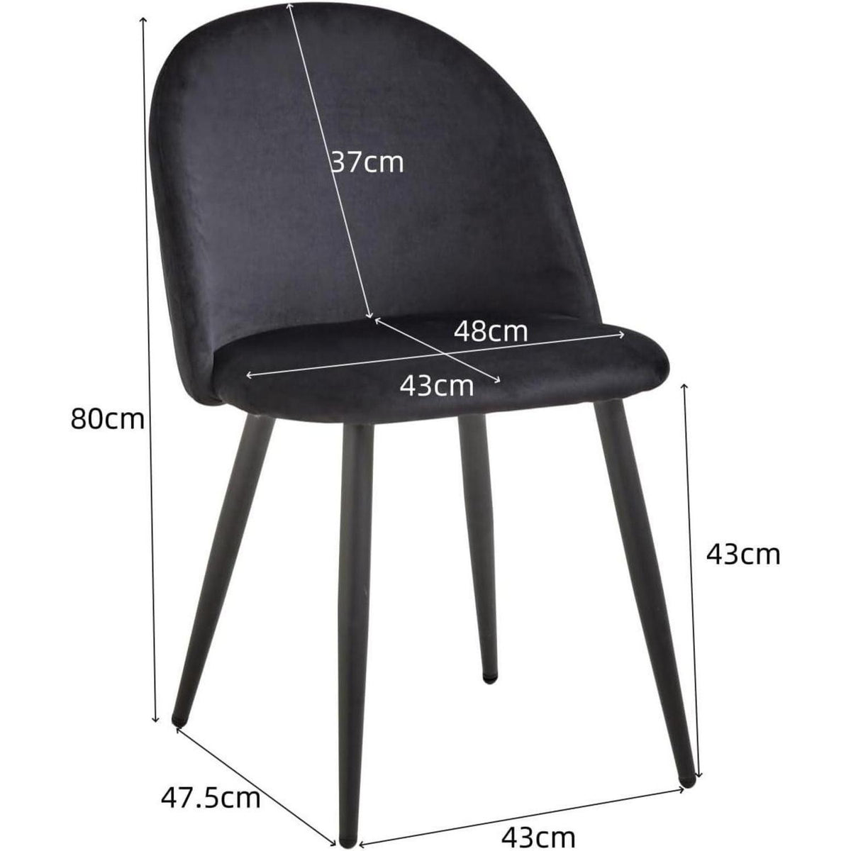 8 Esszimmerstühle Samt mit Metallbeinen, Schwarz