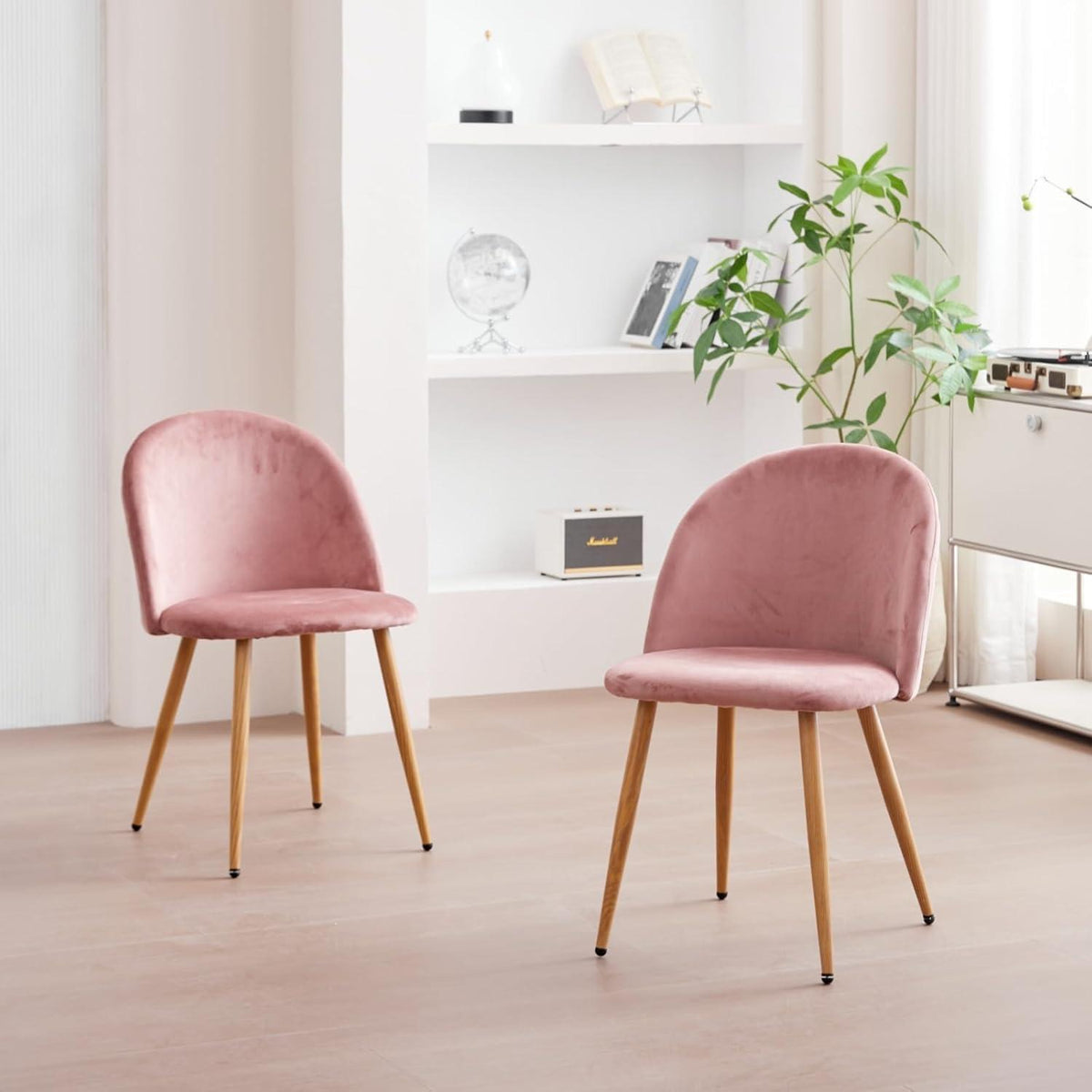 8 Esszimmerstühle Samt Rosa mit verstellbaren Schutzpolstern