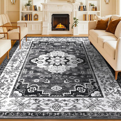 Boho Teppich 160x230cm Dunkelgrau, rutschfest, waschbar