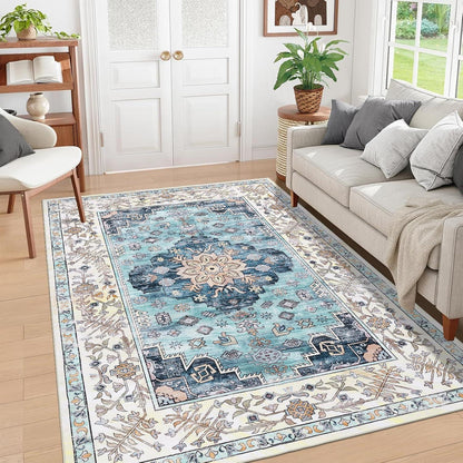 Boho Teppich 160x230cm Türkis Rutschfest Waschbar Kurzflor