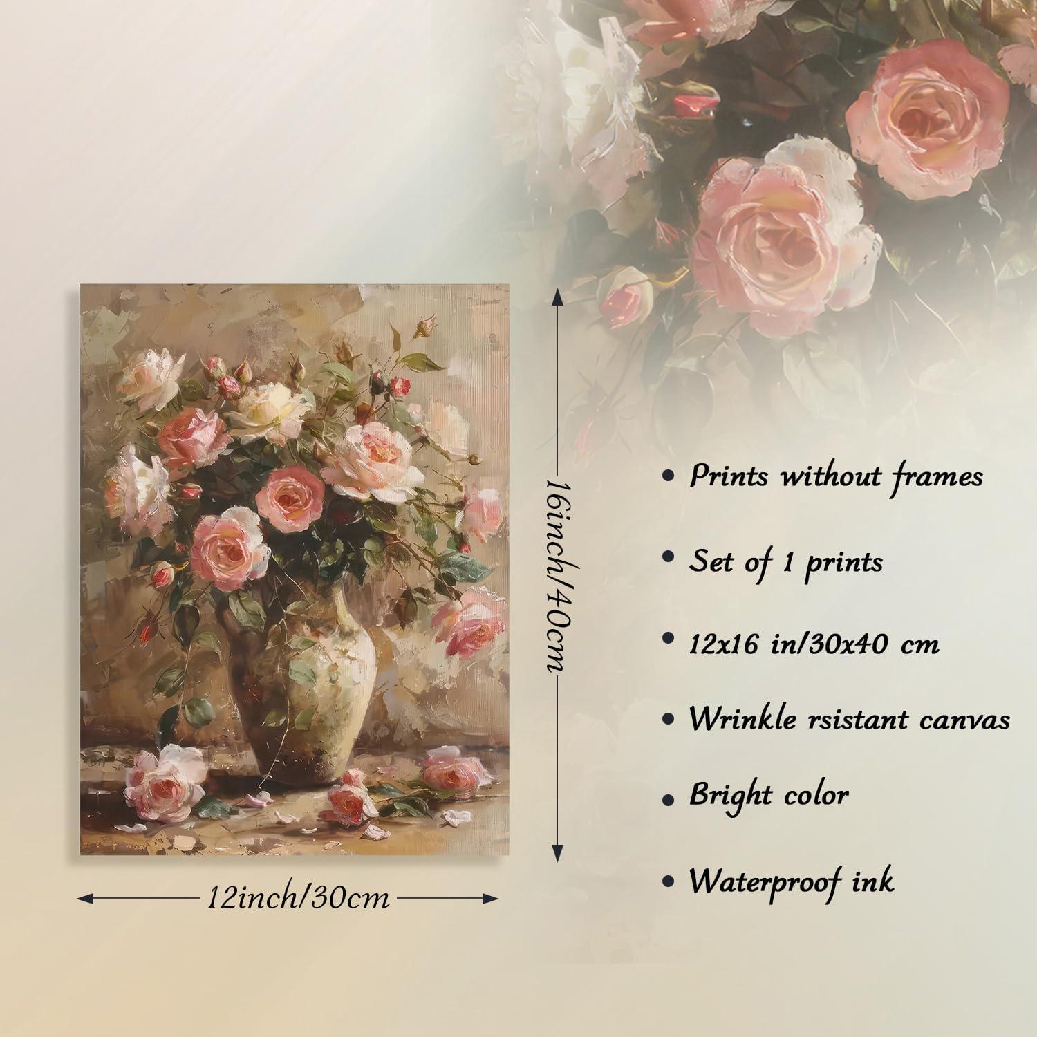 Vintage Blumen Leinwand Bild 30x40 cm für Badezimmer Schlafzimmer