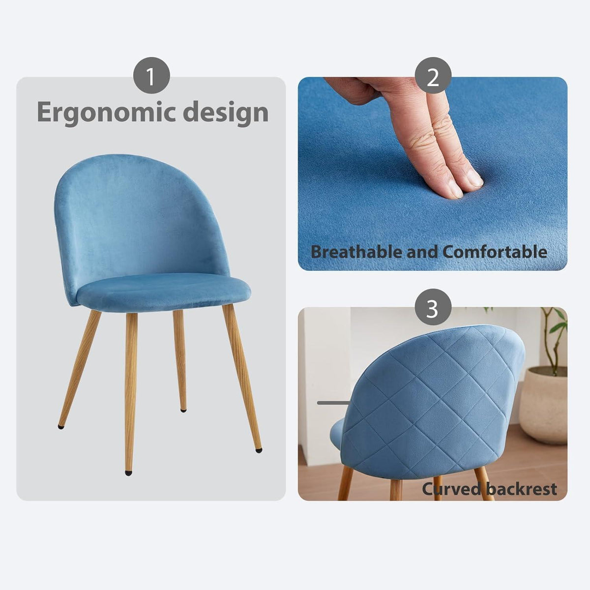 6 Esszimmerstühle Samt mit Metallbeinen, Blau