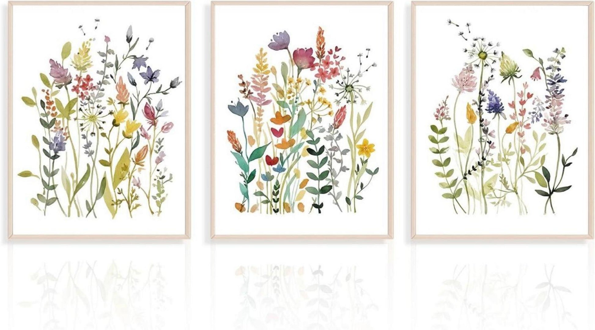 Wildblumen Aquarell Leinwandbilder Set 30x40 cm, 3 Stück Ungerahmt