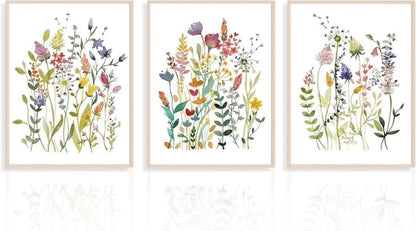 Wildblumen Aquarell Leinwandbilder Set 30x40 cm, 3 Stück Ungerahmt