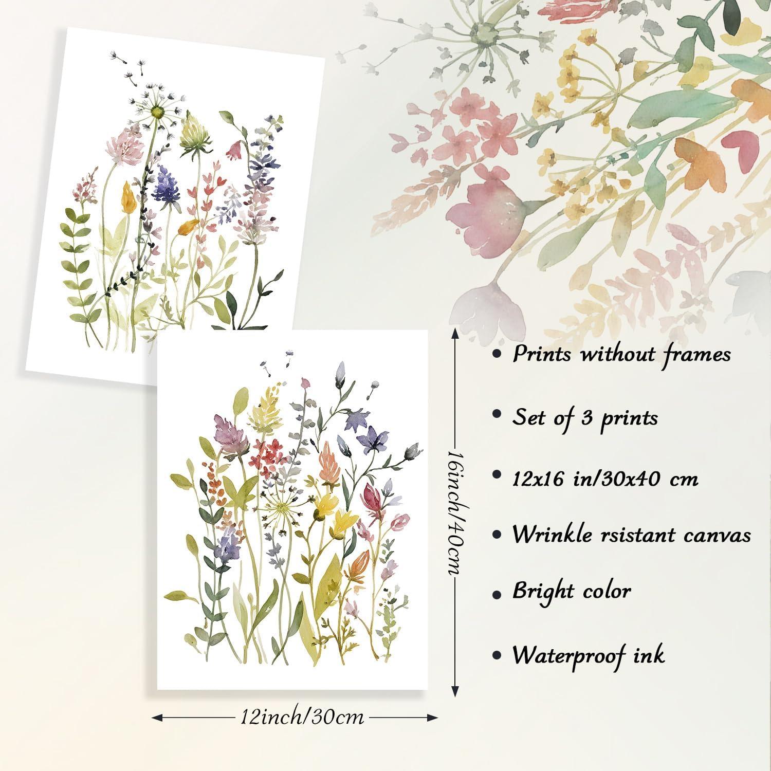 Aquarell Blumen Leinwand Bilder Set 3 Stück 30x40cm Wandkunst