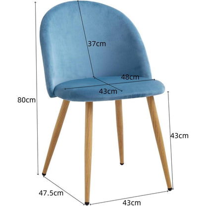 8 Esszimmerstühle Samt mit Metallbeinen & Schutzpolstern – Blau