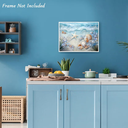 Ozean Wellen Leinwand Bild Muscheln Seestern Blumen Dekor 30x40 cm