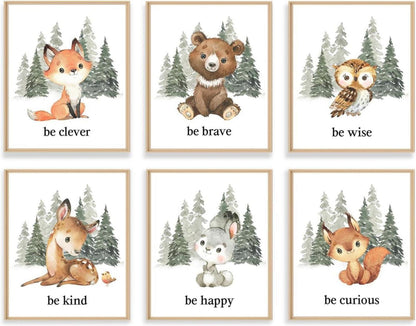 Kinderzimmer Wandbilder Waldtiere Poster Set 20x25 cm 6er Pack