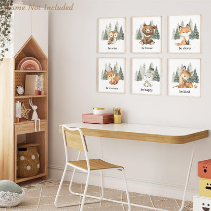 Tiere Wald Poster Set A4 Kinderzimmer Deko Motivationsspüche Waltiere Ungerahmt