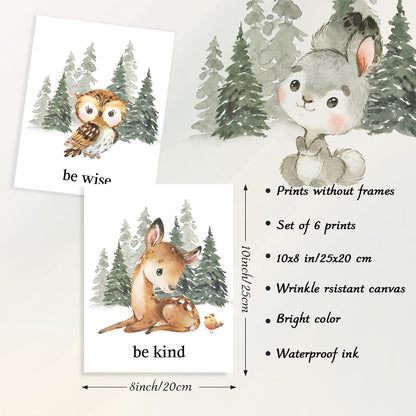Kinderzimmer Waldtiere Poster Set Hirsch Bär Fuchs Dekor 20x25cm 6er Ungerahmt