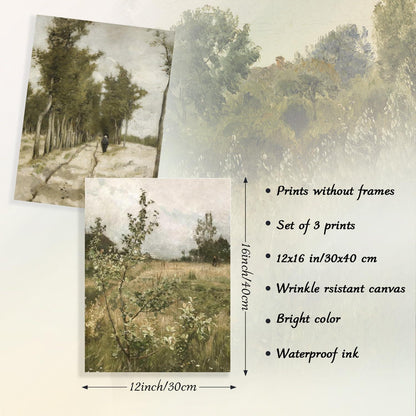 Rustikale Vintage Landschaft Leinwandbilder 30x40cm 3er-Set Ungerahmt