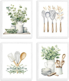 Botanische Küche Wandbilder Set, Salbei Grün Eukalyptus Dekor 20x25cm