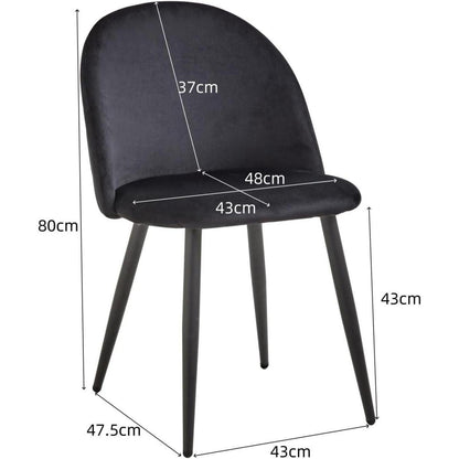 6er Set Samt Esszimmerstühle mit Metallbeinen Schwarz