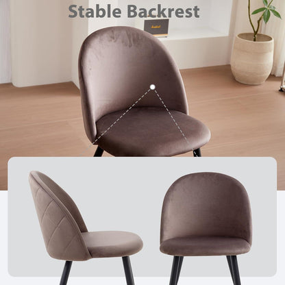 8er Set Samt Esszimmerstühle mit Metallbeinen – Braun