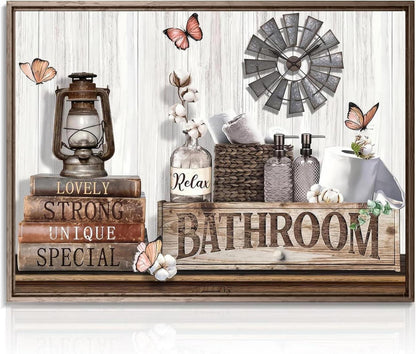 Rustikales Badezimmer Wandbild Baumwolle Blume Schmetterling Vintage