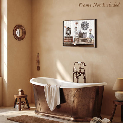 Rustikales Badezimmer Wandbild Baumwolle Blume Schmetterling Vintage