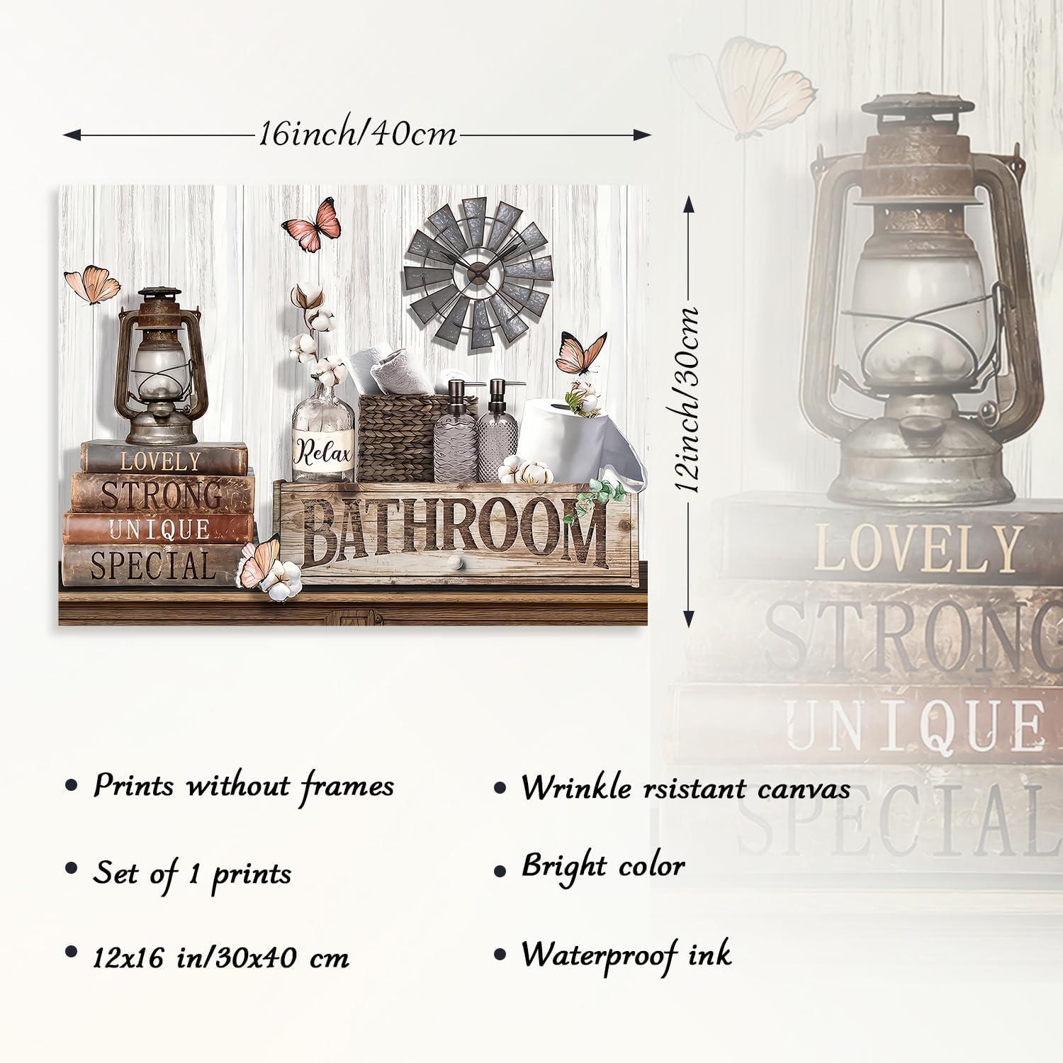 Rustikales Badezimmer Wandbild Baumwolle Blume Schmetterling 30x40 cm