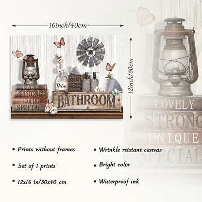 Rustikales Badezimmer Wandbild Baumwolle Blume Schmetterling 30x40 cm