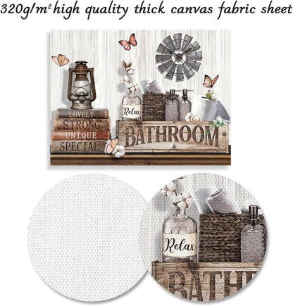 Rustikales Badezimmer Wandbild Baumwolle Blume Schmetterling 30x40cm