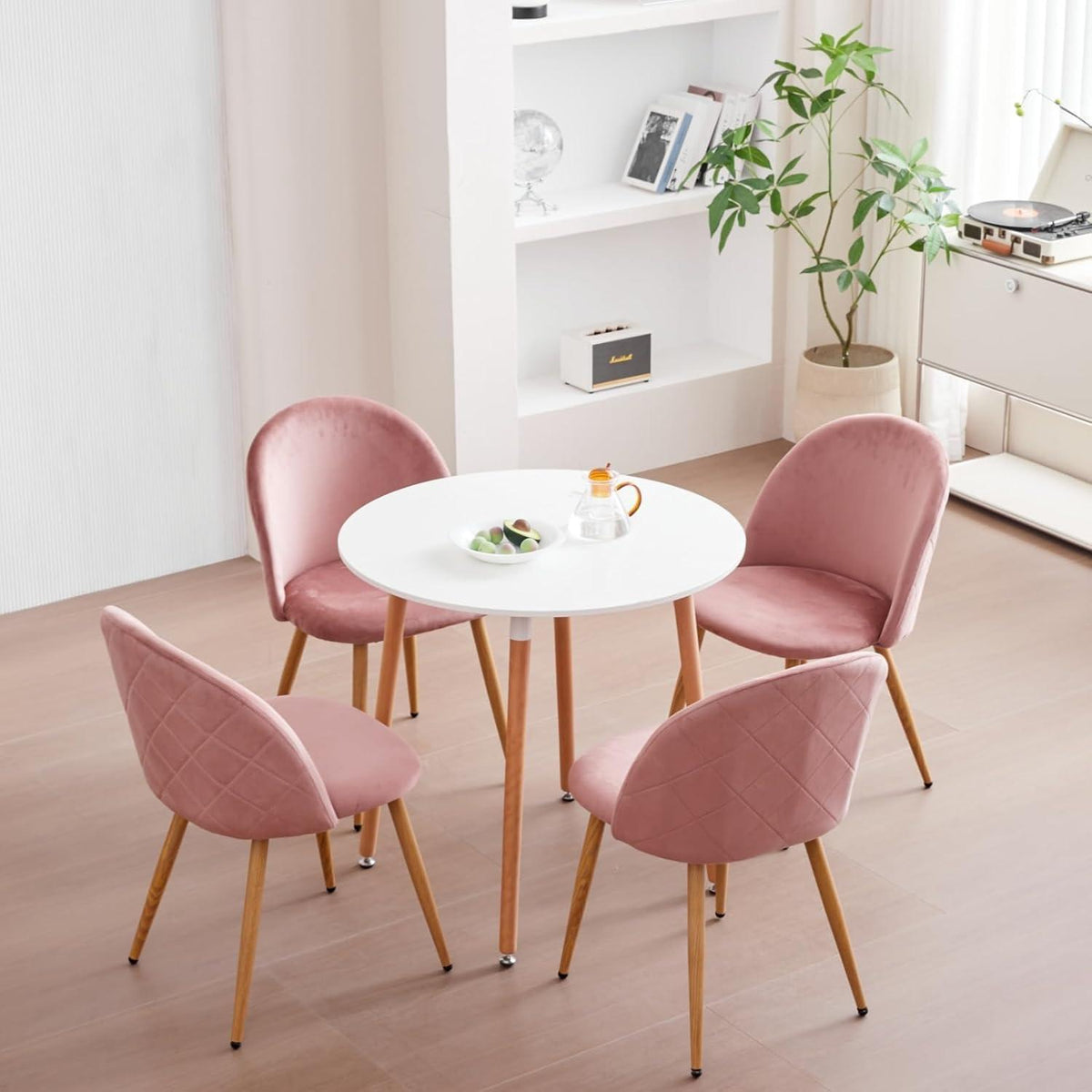 6 Esszimmerstühle Samt Rosa mit verstellbaren Schutzpolstern