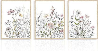 3er Set Aquarell Wildblumen Leinwandbilder 30x40cm Ungerahmt