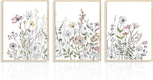 3er Set Aquarell Wildblumen Leinwandbilder 30x40cm Ungerahmt