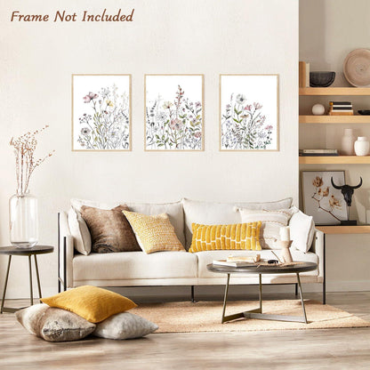 3er Set Aquarell Wildblumen Leinwandbilder 30x40cm Ungerahmt