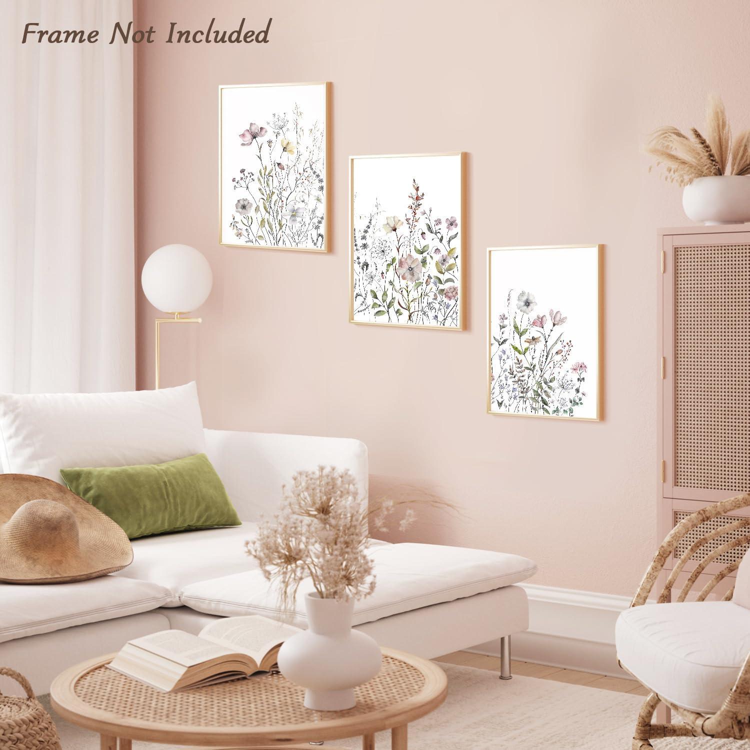 Dazzlewall Aquarell Wildblumen Leinwandbilder Set 30x40 cm - 3 Stück