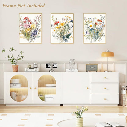 Wandbilder Aquarell Blumen Set 3 Stück Leinwanddrucke 30x40 cm