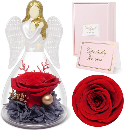 Ewige Rose Engel Figur Geschenkbox Mutter Tochter Glasskuppel