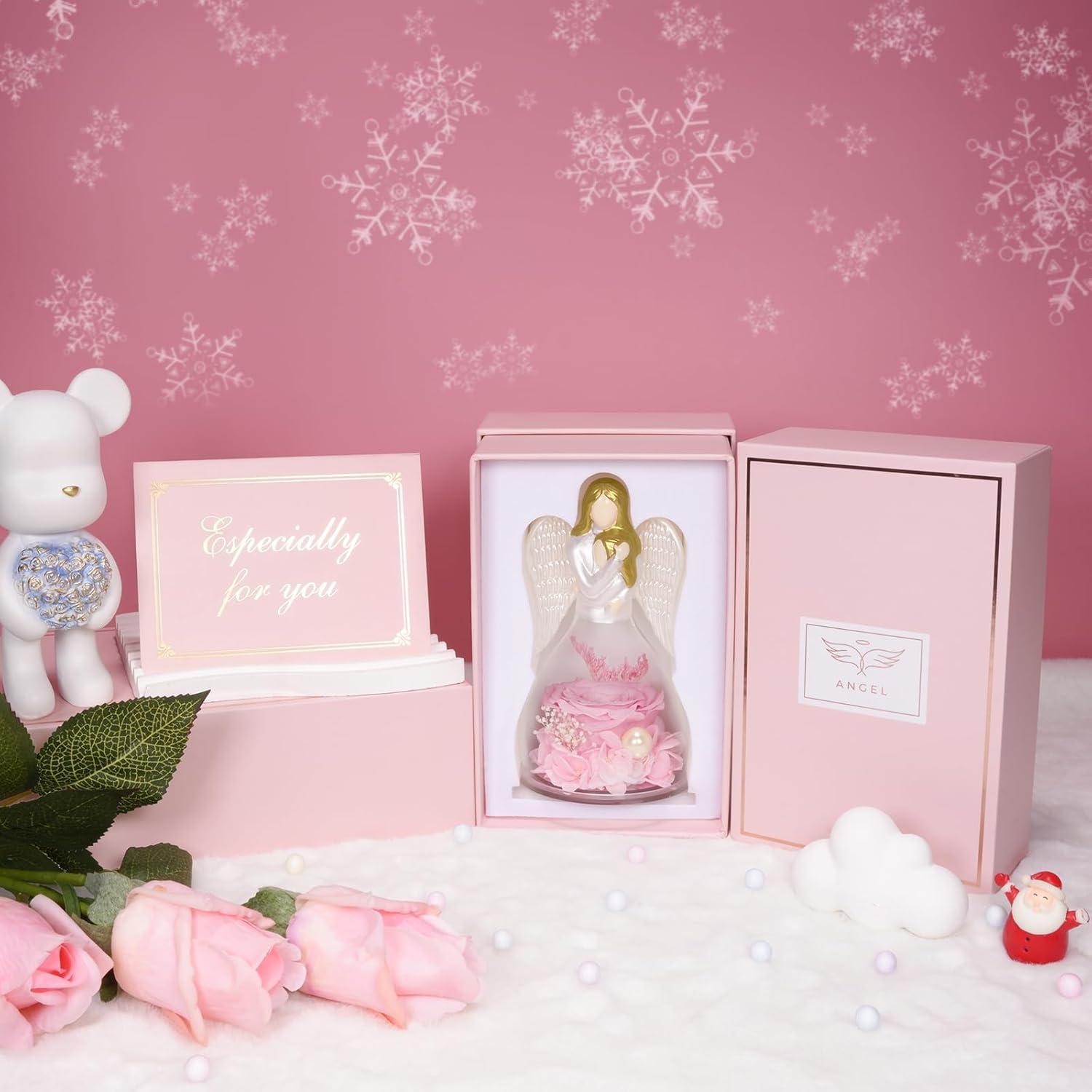 Ewige Rose Engel Statue Mutter Tochter Geschenkbox Blume Glaskuppel