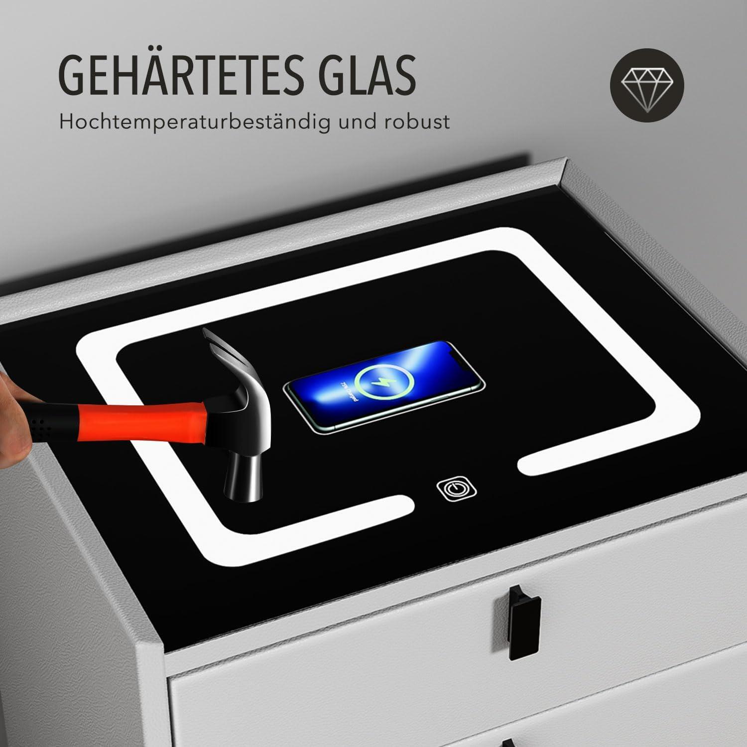 Nachttisch mit kabellosem Handyaufladen, LED-Licht und 3 Schubladen in Schwarz und