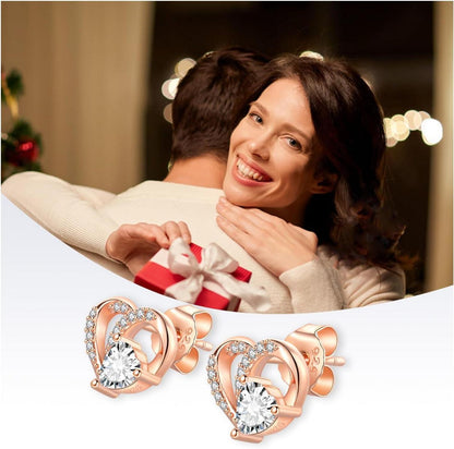 Rosegold Ohrringe Silber 925 Zirkonia Herz Ohrstecker Damen
