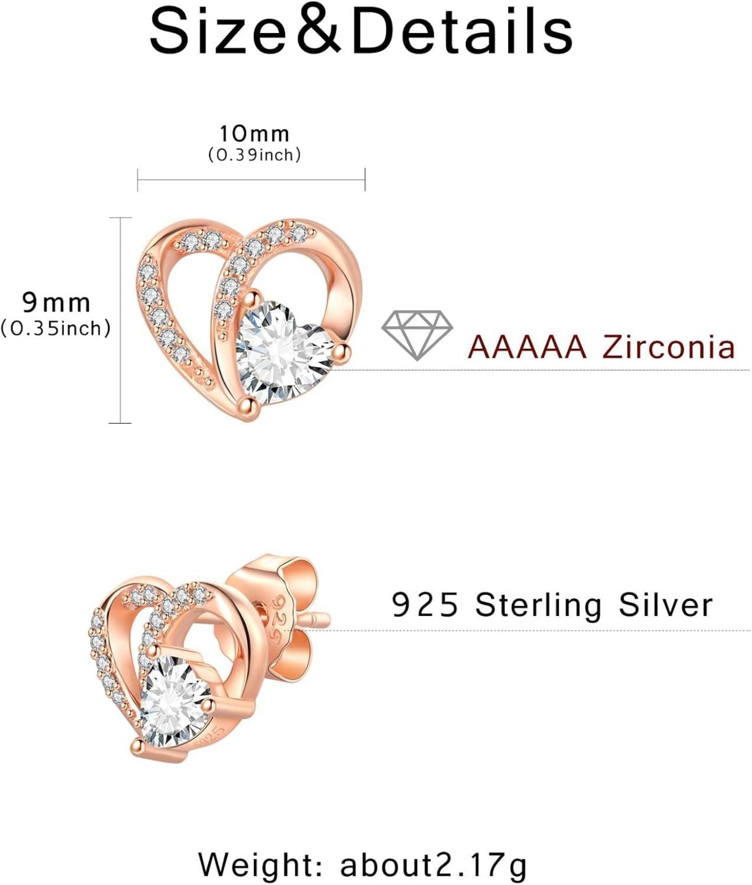 Silber 925 Ohrstecker Rosegold Herz Zirkonia Damen Geschenk