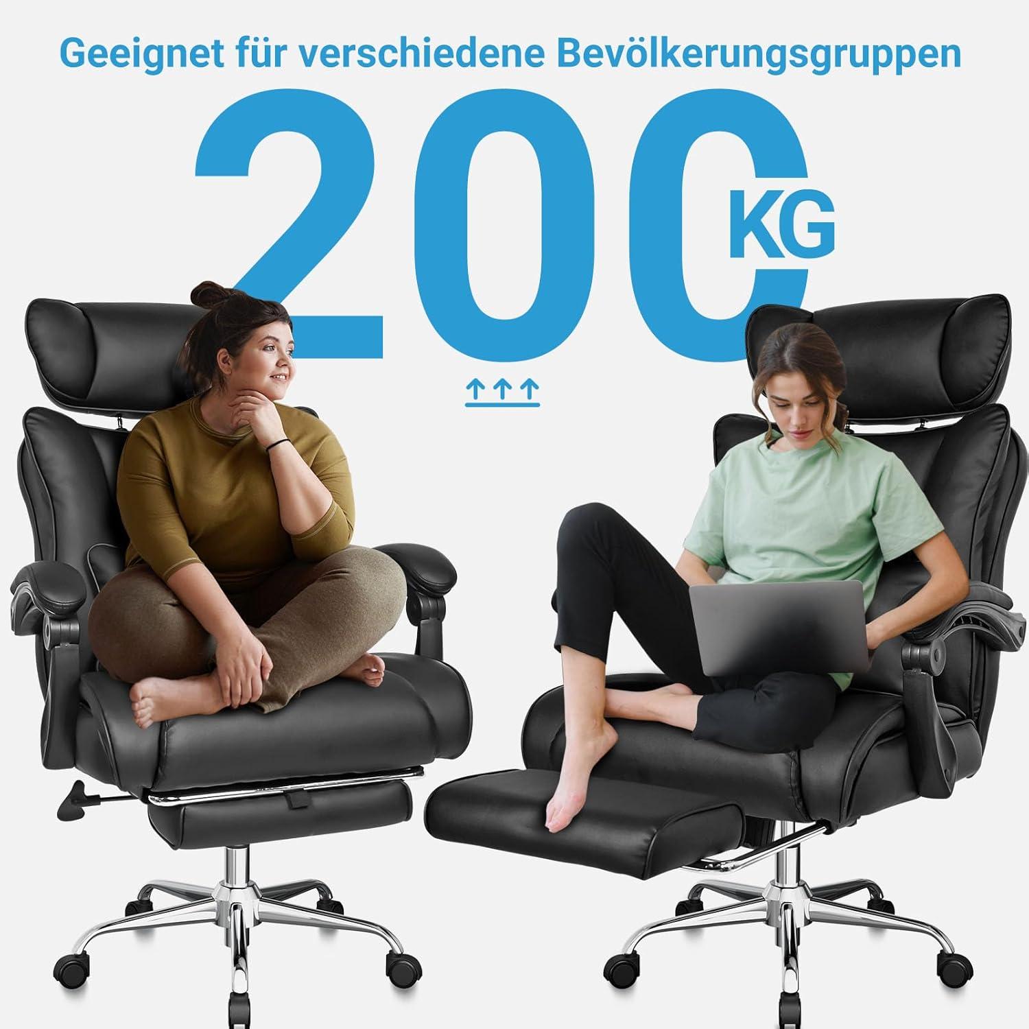 Ergonomischer Bürostuhl PU-Leder Schwarz 200KG