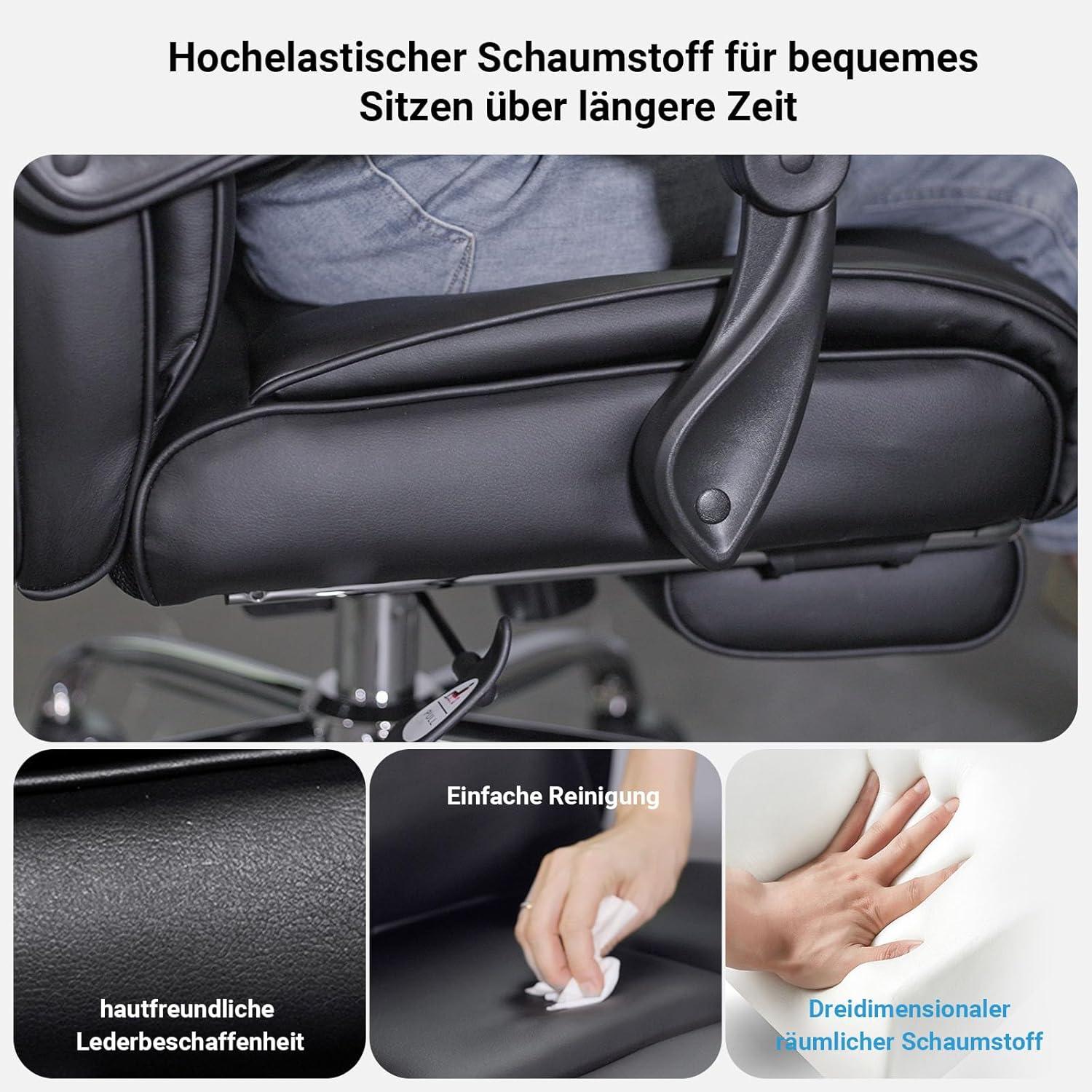 Chefsessel ergonomischer Bürostuhl mit 200KG Tragkraft und Fußstütze