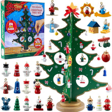 Adventskalender 2024 mit Hölzernen Weihnachtsbaum und 28 Ornamenten