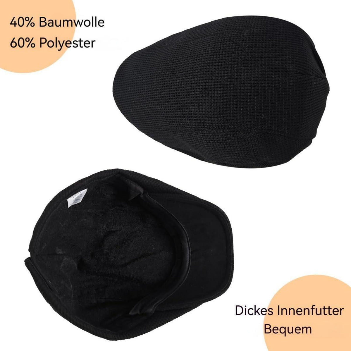 Herren Schiebermütze Winter Verstellbar – Warme Flat Cap Schwarz
